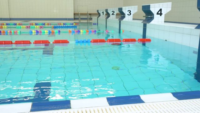 The surface of an indoor pool