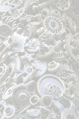 Steampunk background, machine parts, large gears and chains from machines and tractors.