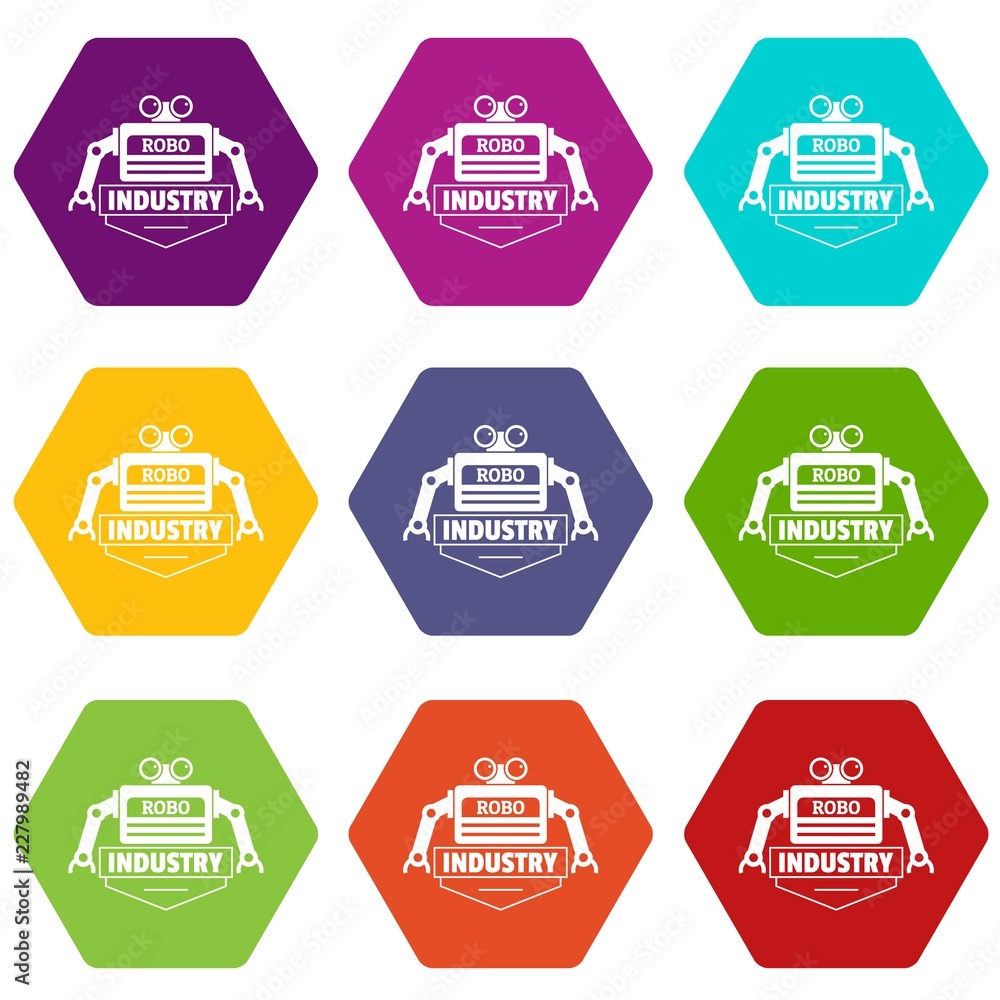 Poster robot icons 9 set coloful isolated on white for web