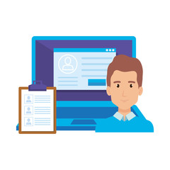 businessman with laptop and account