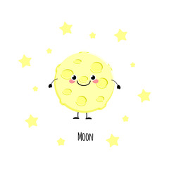 Cute moon kawaii characters vector illustration isolated on whit