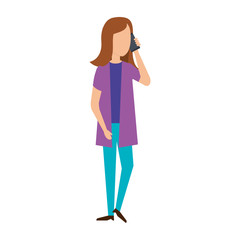 young woman with smartphone character