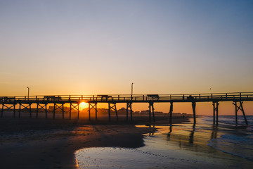 Pier During Sunrise In North Carolina