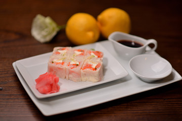 rolls with salmon in rice paper