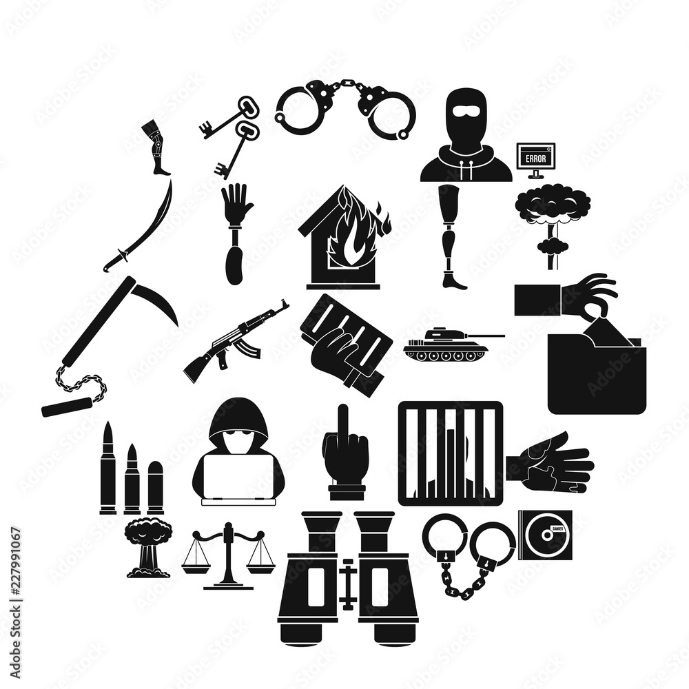 Poster infringement icons set. simple set of 25 infringement vector icons for web isolated on white backgro