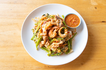 Fried seafood suki on a plate.