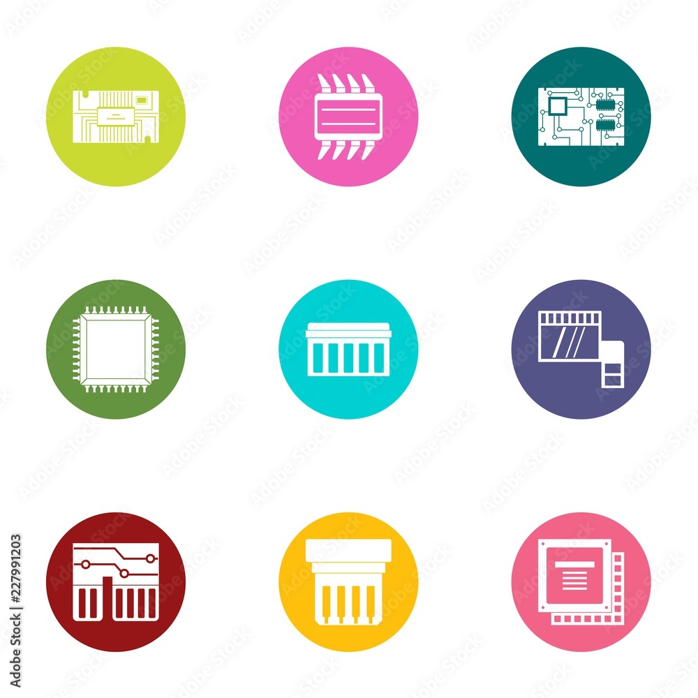 Poster integrated circuit icons set. flat set of 9 integrated circuit vector icons for web isolated on whit