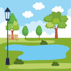 park landscape with lake scene