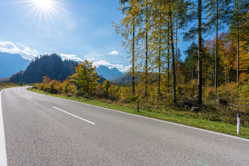 Naklejka premium Landstraße im herbstlichen Wald