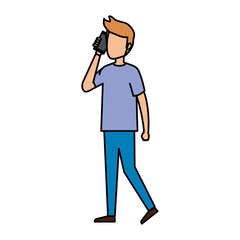 young man calling with smartphone character