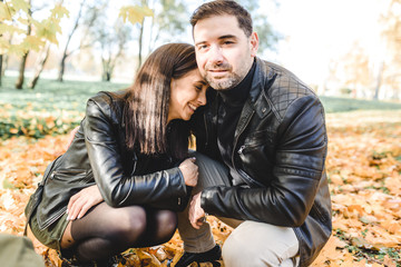 happy family in autumn city park