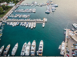 Aerial view to the Yachts at sunrise 