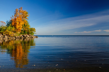 Beautiful autumn landscape of the Kakhovsky reservoir, Dnipropetrovsk region, Ukraine.