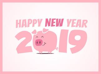 Happy New Year 2019 gift card, invitation or banner - Chinese year of the pig - Vector EPS10. 