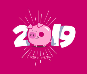Happy New Year 2019 gift card, invitation or banner - Chinese year of the pig - Vector EPS10.