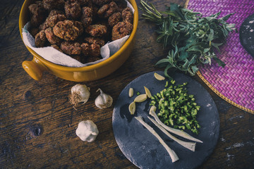 Homemade meatballs with garlic and spices.