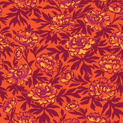 Peonies Abstract Seamless Pattern in Orange and Pink
