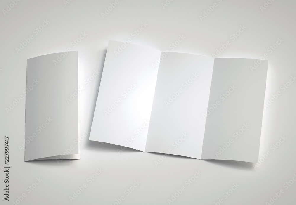 Poster opened leaflet mockup on gray background. 3d rendering.