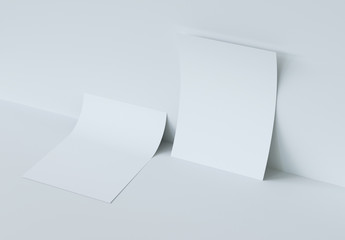 Two bending Paper Mockup. 3d rendering.