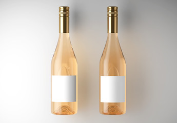 Mockup 2 Pink wines bottle on a white studio. 3d rendering. - 227997441