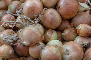 Close up shot, background of fresh onion. Fresh from farm to market in Malaysia.