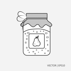 Vector illustration: Pearl jam in a jar. Decorated jar with jam. Drawings for children, coloring pages