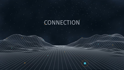 3d connection background. Wireframe topography landscape. Music equalizer concept. Blockchain and crypto currency technology background. Vector illustration