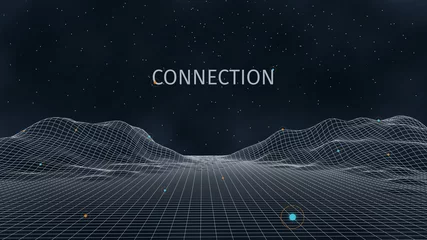 Fototapete Schwarz 3d connection background. Wireframe topography landscape. Music equalizer concept. Blockchain and crypto currency technology background. Vector illustration  © Nabugu