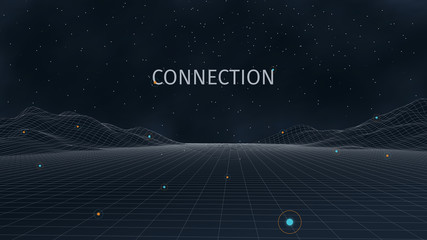3d connection background. Wireframe topography landscape. Music equalizer concept. Blockchain and crypto currency technology background. Vector illustration
