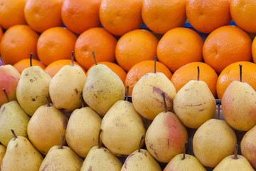 A mix of fresh Orange and green apple background