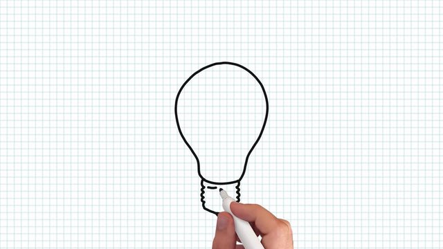 Idee Gl&uuml;hbirne - Animation auf kariertem Blatt Papier