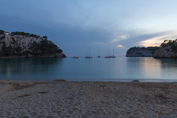 Long exposure shot evening shot of Cala Galdana bay in Menorca