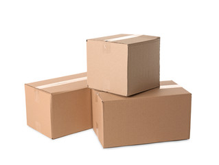 Cardboard boxes on white background. Mockup for design