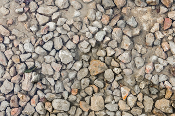 Close up wet stony soil in a fall