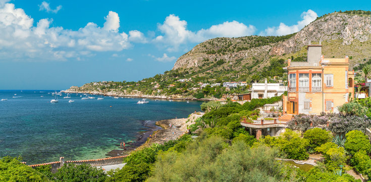 Beautiful sicilian landscape in Aspra, near Bagheria, in the province of Palermo. Sicily, Italy.