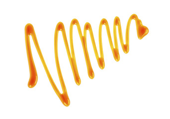 Fototapeta premium Sweet caramel sauce isolated on white background. Top view.