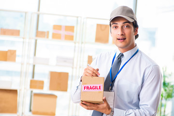 Male employee working in box delivery relocation service