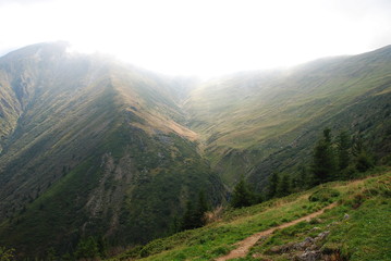 Fototapeta premium A way up to Mount Suru of Fagaras Carpathian Mountains, Romania