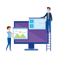 computer with mini people working