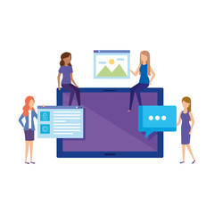 Fototapeta premium tablet screen with mini people working