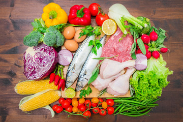 Obraz na płótnie Canvas Mediterranean diet with fish,meat and vegetables