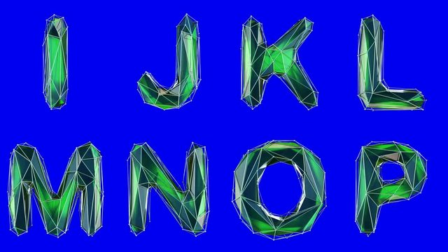 Alphabet made of low poly style isolated on blue background.