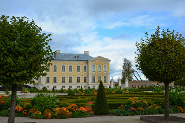 Baroque castle with ornamental gardens. Rundale Palace in  Latvia.