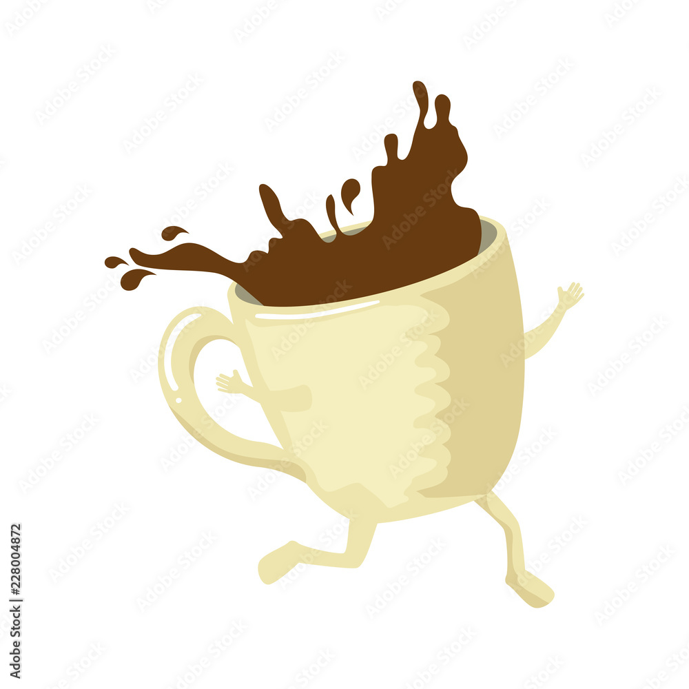 Poster delicious coffee cup running kawaii character