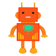 Vector colored robot in cartoon style. Isolated vector robot in a white background.