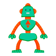 Vector colored robot in cartoon style. Isolated vector robot in a white background.