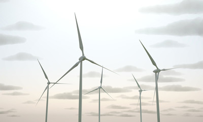 Windmill turbine for electric power and eco power, 3D rendering.