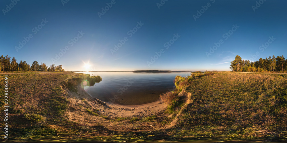 Wall mural full seamless spherical cube panorama 360 degrees angle view on the shore of width river neman in su