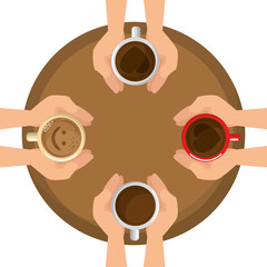 hands with coffee cups breakfast