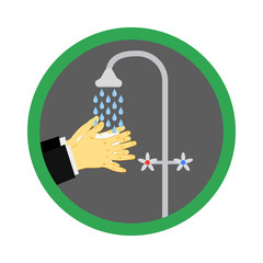 Washing hands under a tap with soap and water. The concept of hygiene, clean your hands after street before dinner. Vector illustration.